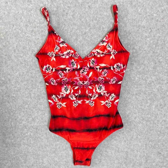 CIA MARITIMA Brasil Red Floral Tie Dye One Piece Swimsuit Womens Size M - Picture 1 of 8